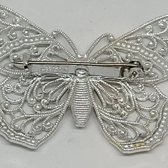 Silver Filagree Butterfly with Rhinestone - Vintage - Picture 16 of 16